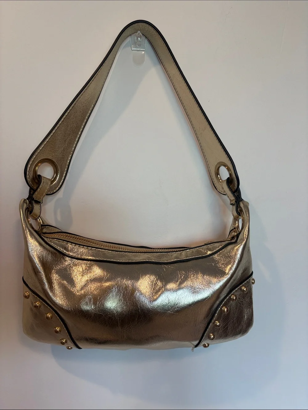 Stradivarius Metallic Gold Studded Shoulder Bag